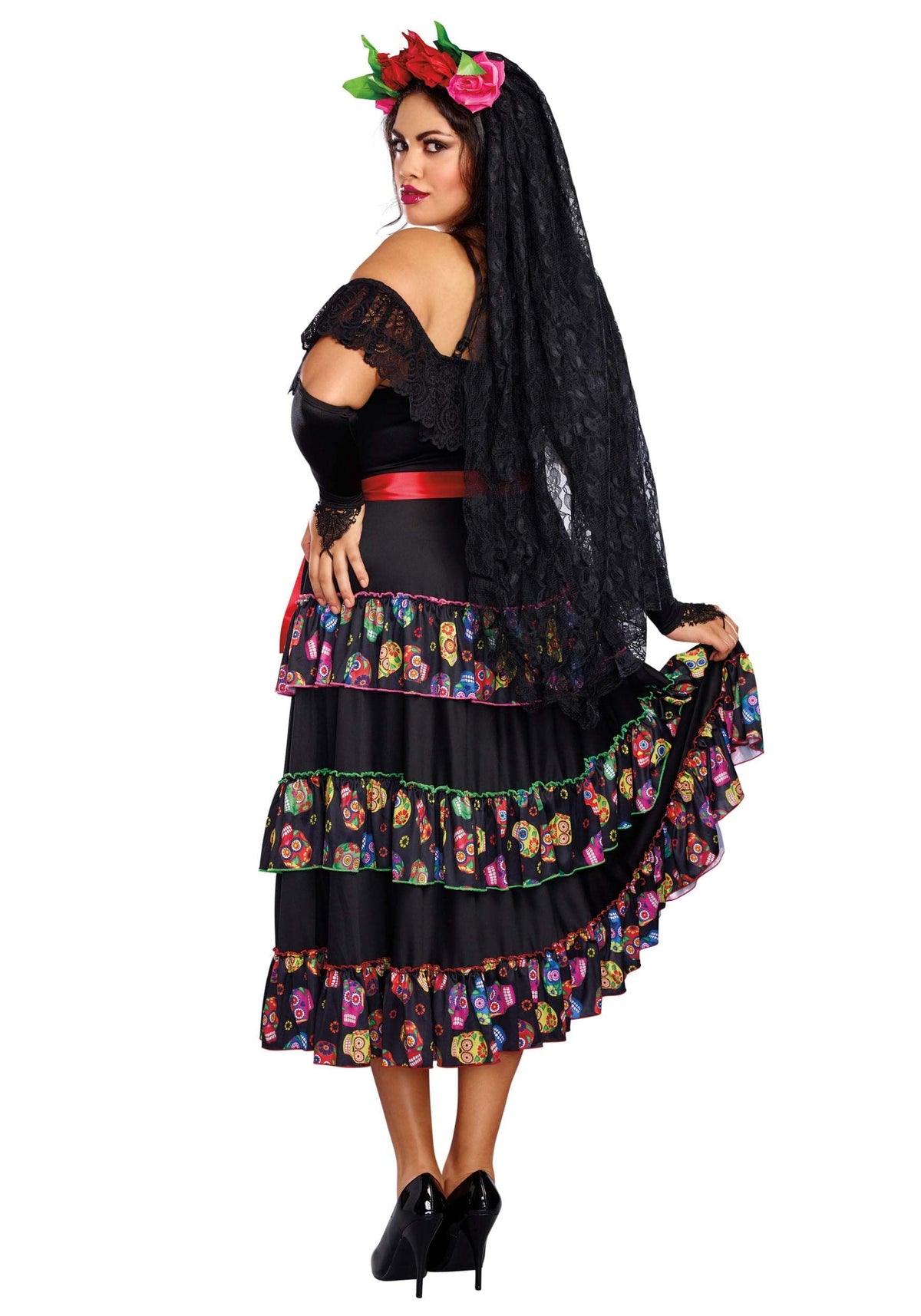 Costume de femme de la mort grande taille pour femme Dreamgirl, déguisement d'Halloween adulte Jour des morts 3X