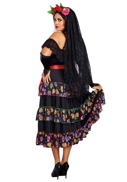 Costume de femme de la mort grande taille pour femme Dreamgirl, déguisement d'Halloween adulte Jour des morts 3X