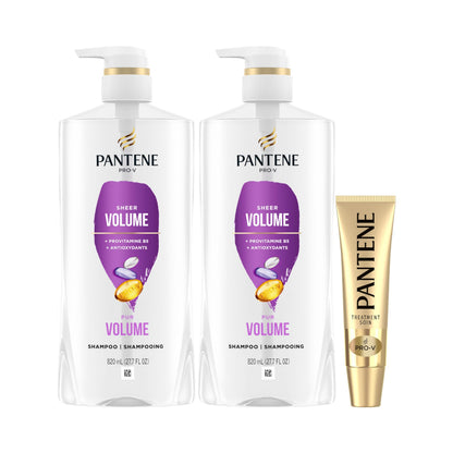 Pantene PRO-V Volume & Body Twin Pack Shampoo, 820 mL Each + Intense Rescue Shot Treatment, 15 mL for dry hair, 1.65 L in Total