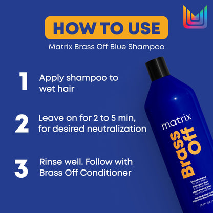 Matrix Brass Off Blue Shampoo, Refreshes & Neutralizes Brassy Tones, Color Depositing Shampoo, For Brassy Hair, For Color Treated Hair, Salon Shampoo, Packaging May Vary Matrix
