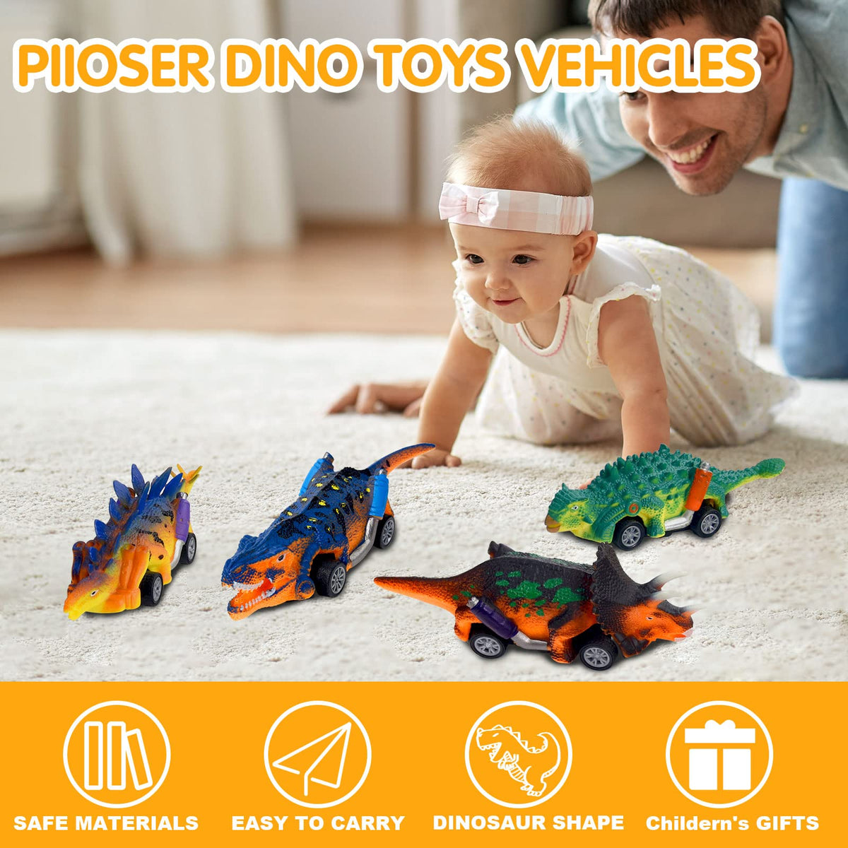 PIIOSER Dinosaur Toys for 3 Year Old Boys - 6 Pack Mini Dino Pull Back Cars with T-Rex, Ideal Gifts for Toddlers 3-8 Year Old Boy Girls, Kids Birthday Christmas Party Favors 🍁 All In One Marketplace Canada