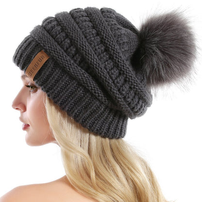 Queenfur Knit Slouchy Beanie for Women Thick Baggy Hat Faux Fur Pompom Winter Hat 🍁 All In One Marketplace Canada