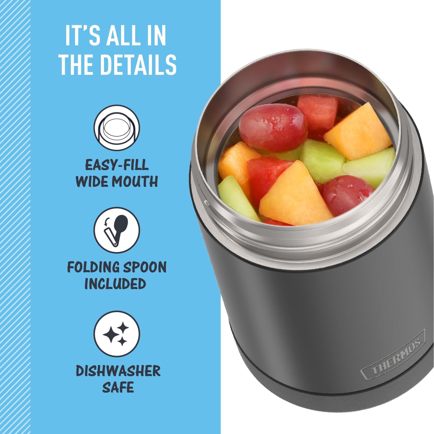 THERMOS FUNTAINER Food Jar with Spoon, 16oz, Matte Charcoal 🍁 All In One Marketplace Canada