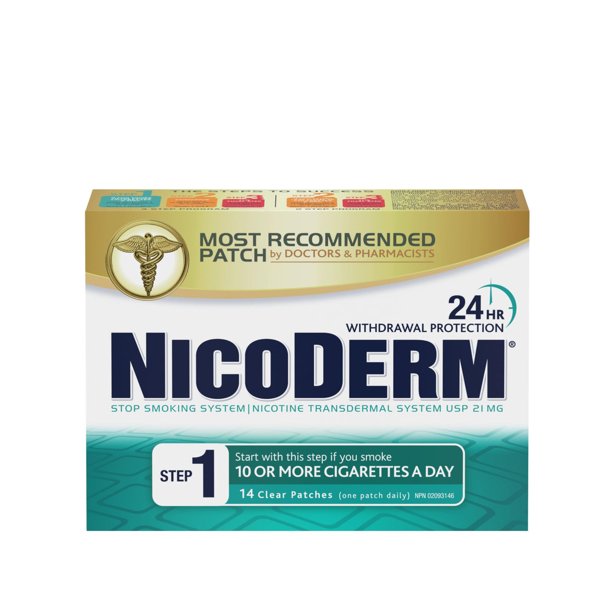 NicoDerm Clear Nicotine Patches Step 1 (21mg), 14 Count – Discreet 24-Hour