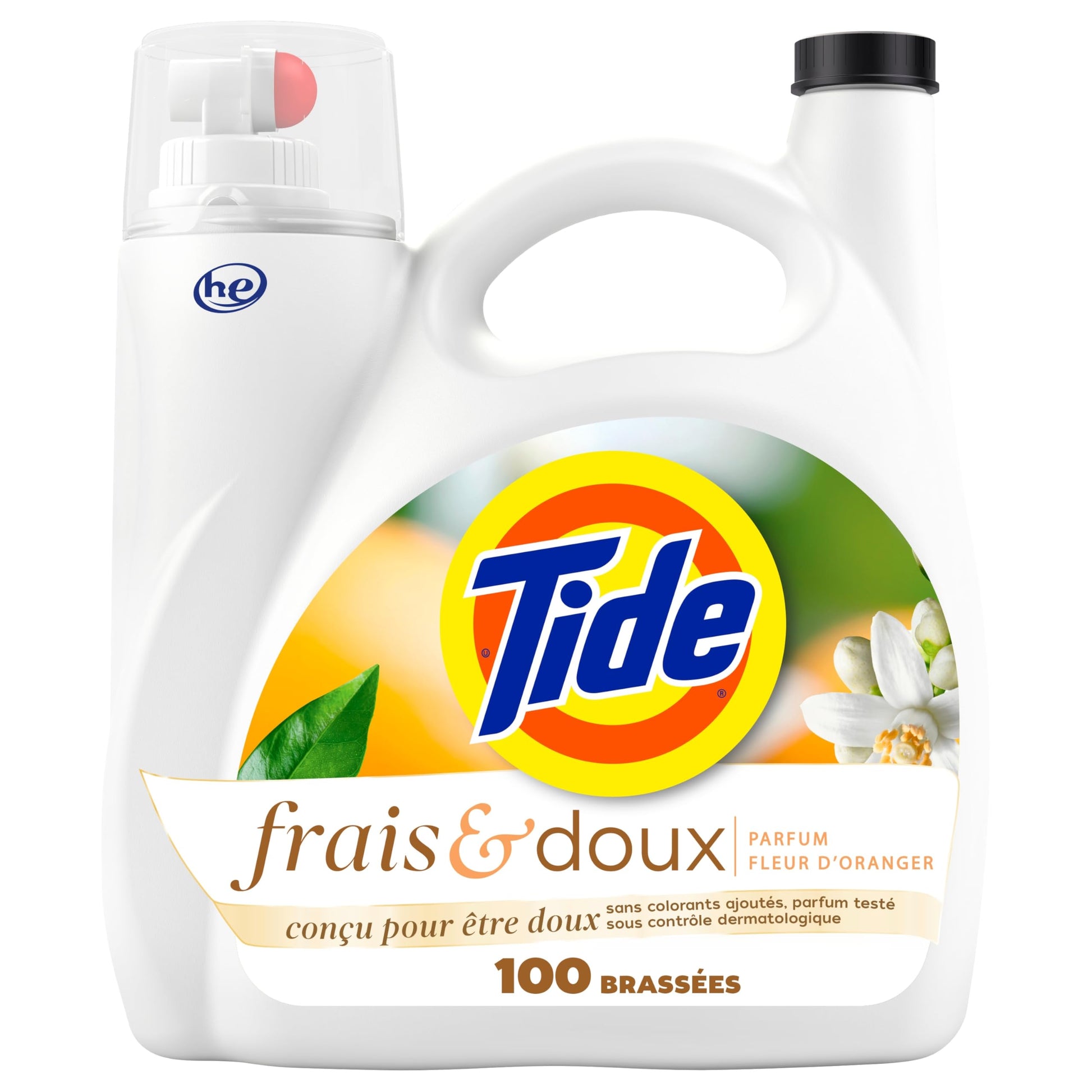 Tide Fresh & Gentle liquid laundry detergent, 100 Loads, Orange Blossom Scent, Gentle laundry soap with nature inspired freshness, 3.9 L Tide