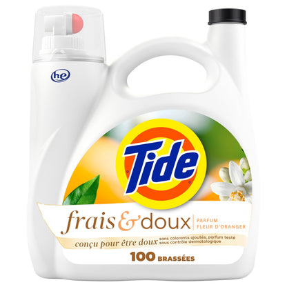 Tide Fresh & Gentle liquid laundry detergent, 100 Loads, Orange Blossom Scent, Gentle laundry soap with nature inspired freshness, 3.9 L Tide