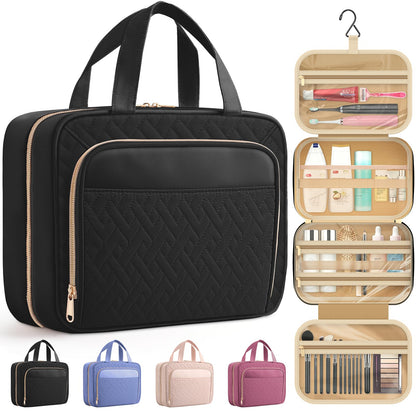 HOTOR Travel Toiletry Bag for Women - Spacious Toiletry Bag for Men, Waterproof Makeup Bag with Hanging Hook and Multiple Pockets, Travel Accessories, Travel Essentials, Black, Medium