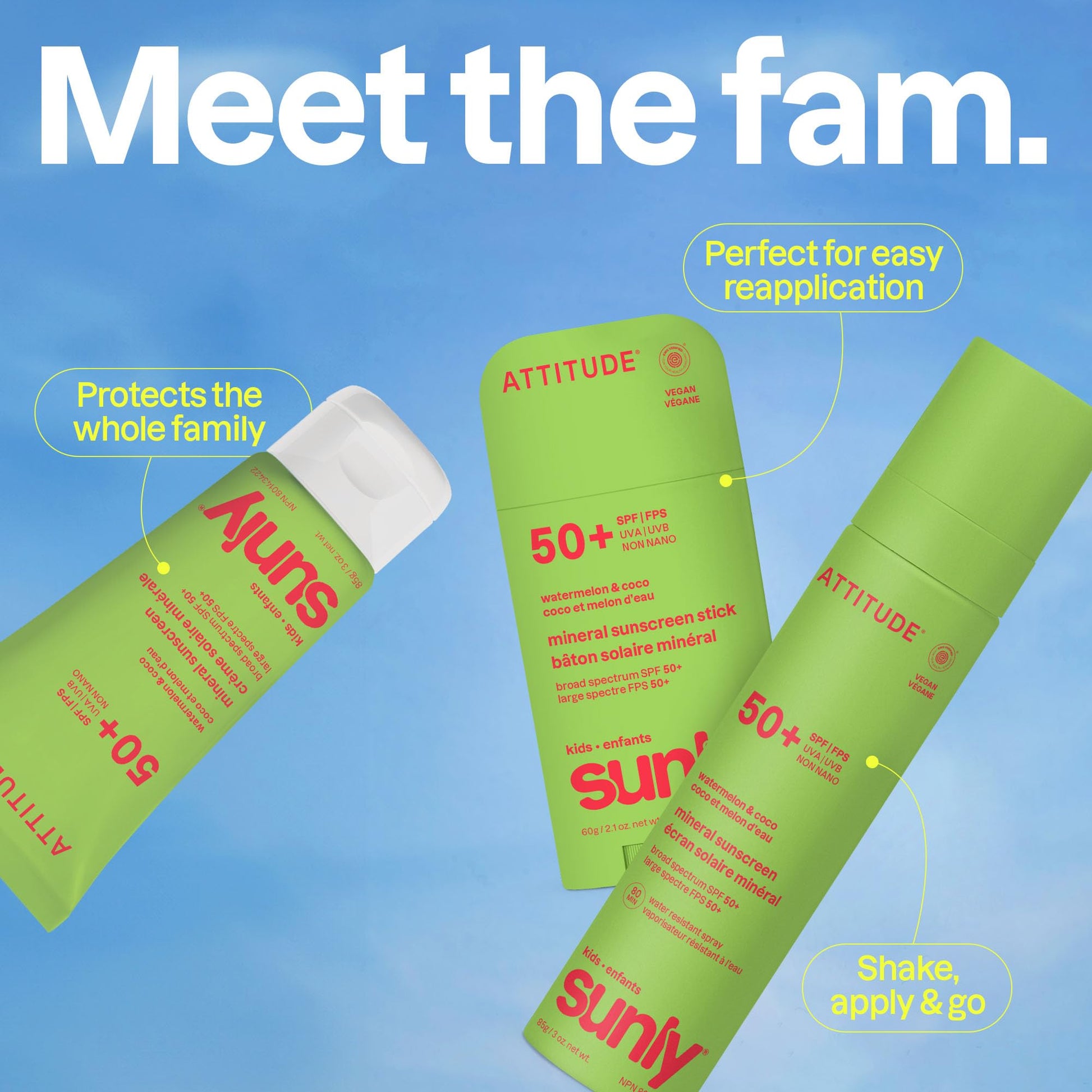 ATTITUDE Kids Mineral Sunscreen SPF 50, Broad Spectrum Zinc Oxide, EWG Verified, Mineral-Based, Non-Nano, Lightweight Cream for Face & Body, Gentle Formula, Watermelon & Coco Scent, 80 grams - Available at All In One Marketplace Canada