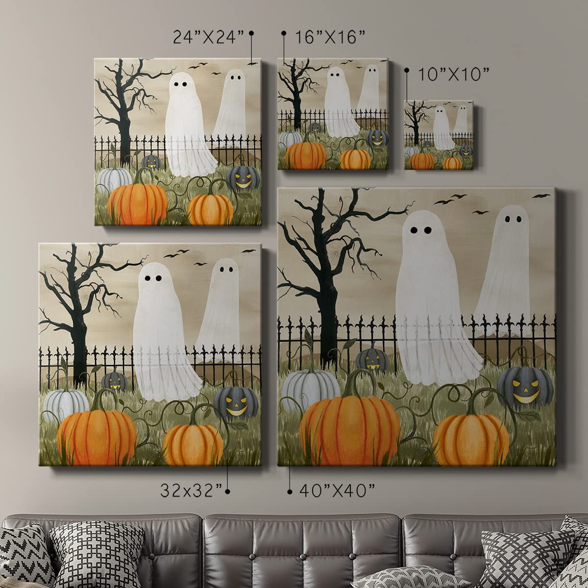 Renditions Gallery Modern Canvas Wall Art Pictures for Office Decorations Halloween Hunted Pumpkin Patch Premium Wall Hanging Wooden Artwork for Livingroom Kitchen Paintings - 24"X24" LT508