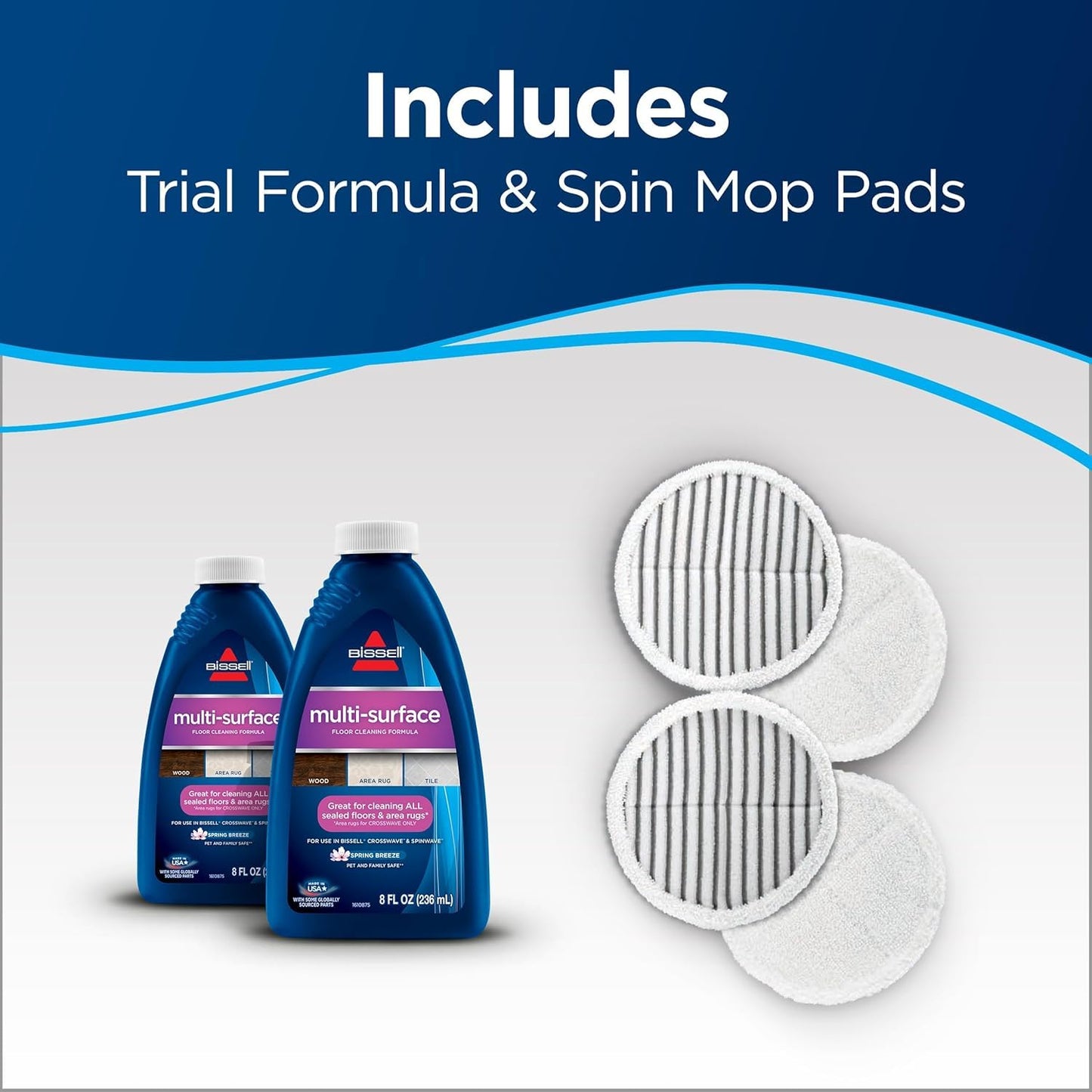 Bissell Spinwave Cord Powered Hard Floor Mop 2039C - Quiet Operation with On Demand Spray for Sealed Hard Floor Surfaces - Includes Trial Formula, A Set of Soft Pads and A Set of Scrub Pads Bissell