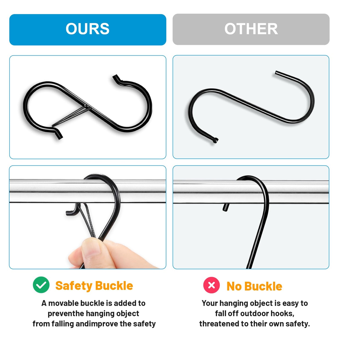 17 Pcs S Hooks for Hanging, Heavy Duty S Shaped Hooks Black, Kitchen Hooks, Closet Rod S Hanger Hooks for Plants, Pots, Towels and Bags, with Safety Buckle Design, 3.5 Inch - Available at All In One Marketplace Canada