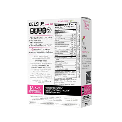 CELSIUS Dragonfruit Lime Energy Drink Powder Stick Packs - 14 Count