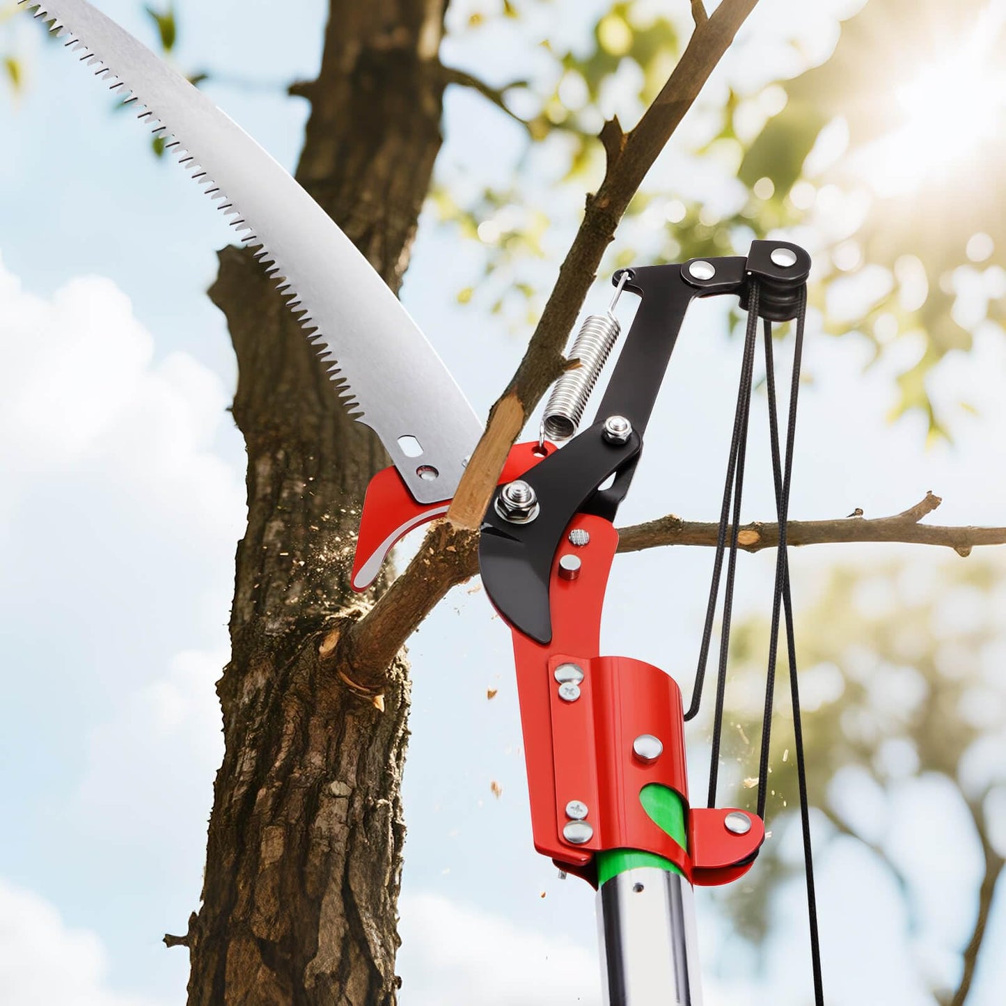 VEVOR Manual Pole Saw, 3.87-27 ft Extendable Pole Tree Pruner with Scissors, Sharp 65Mn Steel Blade, Lightweight Fiberglass Handle Pole, for High Branch Trimming, Pruning Tool for Palms and Shrubs VEVOR