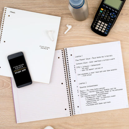 Five Star Spiral Notebook, 5-Subject, College Ruled Paper, 11 inches x 8-1/2 inches, 200 Sheets, White (72460)