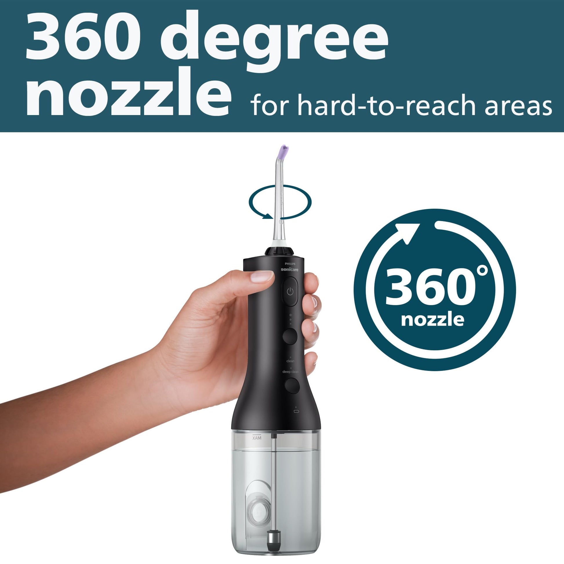 Philips Sonicare Power Flosser 3000 Cordless, Oral Irrigator Quad Stream technology and whisper quiet, Black, HX3826/23 - Available at All In One Marketplace Canada
