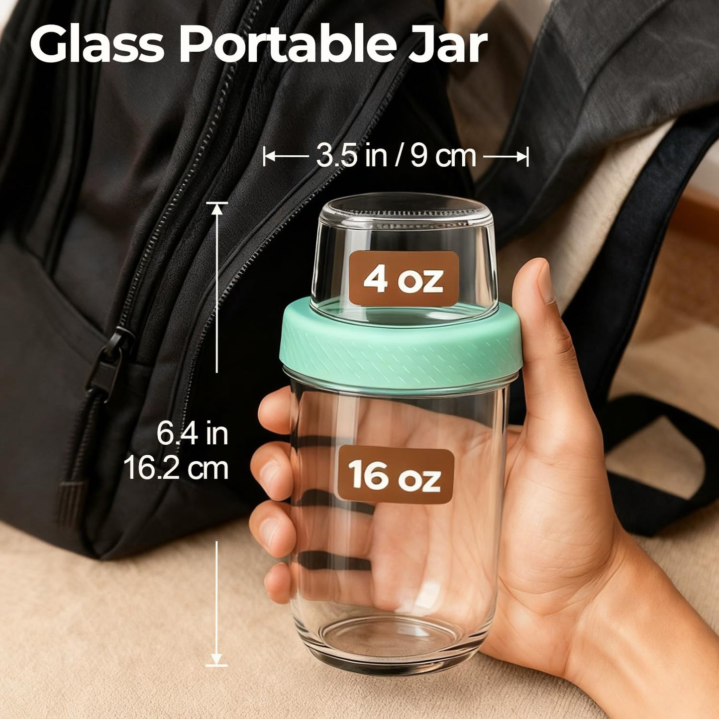 ComSaf Overnight Oats jars with Lids （16oz+4oz 2Pcs）, Dual-Laryer Chia Pudding Jars with Dry and Wet Separation, Yogurt Parfait Contianer for Oatmeal Cereal Nut Fruit, Meal Prep Glass Jars for Salad - Available at All In One Marketplace Canada