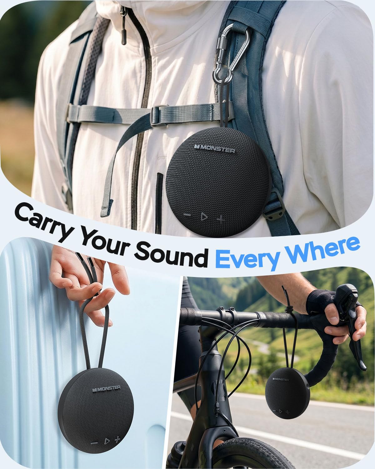 Monster Bluetooth Speaker, IPX8 Shower Speaker Waterproof, Bluetooth 5.4 with Loud HD Sound and Robust Bass, Extra Long Playtime Punchy, for Home, Beaches Portable Wireless Outdoor Speakers - Available at All In One Marketplace Canada