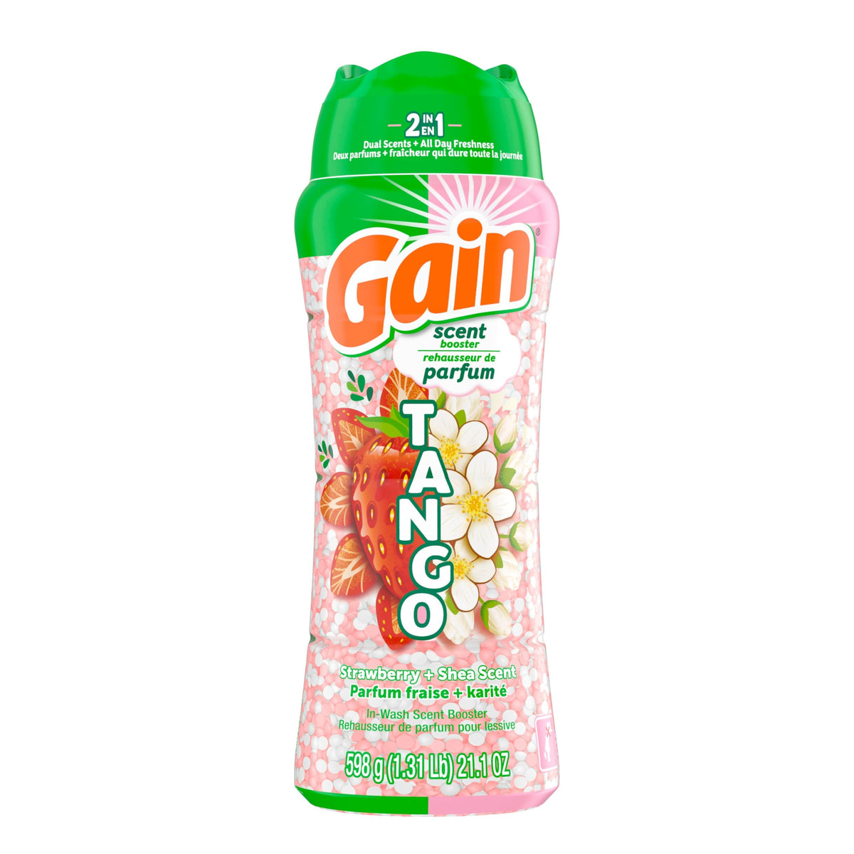 Gain Tango 2-in-1 Laundry Scent Booster Beads, Strawberry and Shea Scent, Laundry Beads with Dual Scents Plus All Day Freshness, 598 Grams