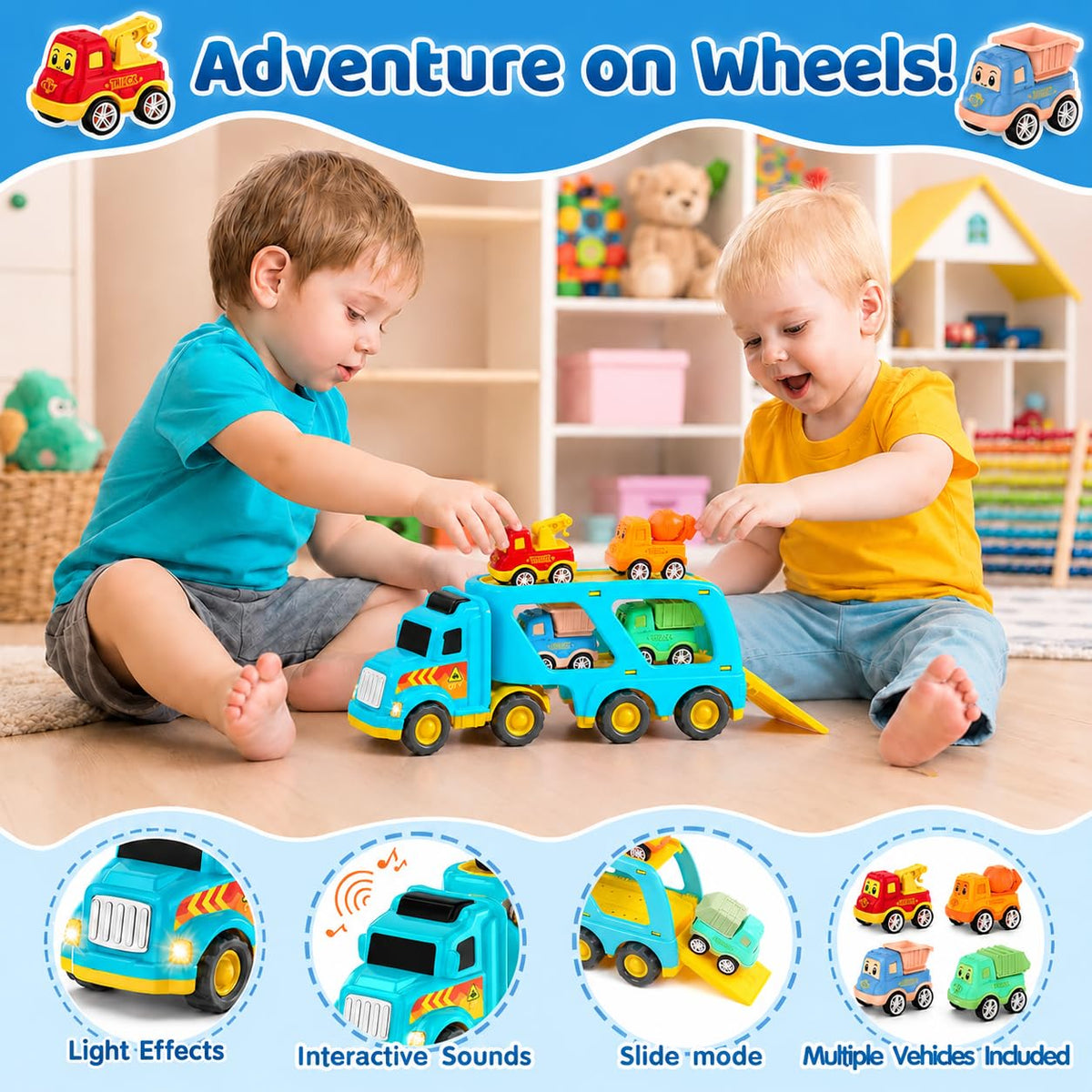 Veslier Toy Trucks for 2 3 4 5Years Old,Construction Transpor Trucks for Toddlers 2-4 Years with 4 Pull Back Cars for Toddlers 2-4,Christmas Birthday Gift for 18M+ 2 3 4 5 Years Old Kids Boys Girls. 🍁 All In One Marketplace Canada