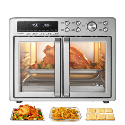 Midea 26.4Qt Air Fryer Toaster Oven, 10-in-1 French Door Combo, 1750W, SS