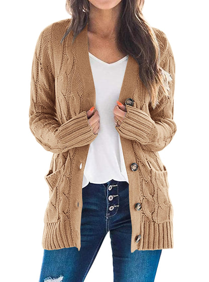 PRETTYGARDEN Women's Cable Knit Cardigan Sweaters Fall(Khaki,M) 🍁 All In One Marketplace Canada
