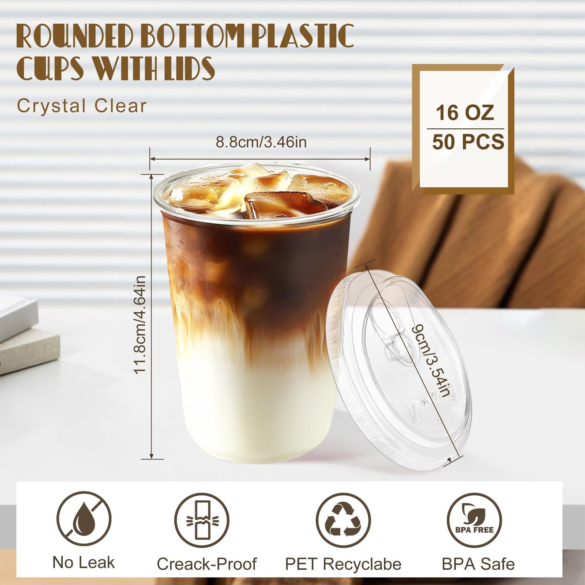 50 Pack 16oz Clear Plastic Cups with Sip Lids, Disposable Iced Coffee Cup with Strawless Lid for Party Wedding Catering Events, to Go Cups for Cold Drinks Smoothie Milkshake Lemonade Bubble - Available at All In One Marketplace Canada