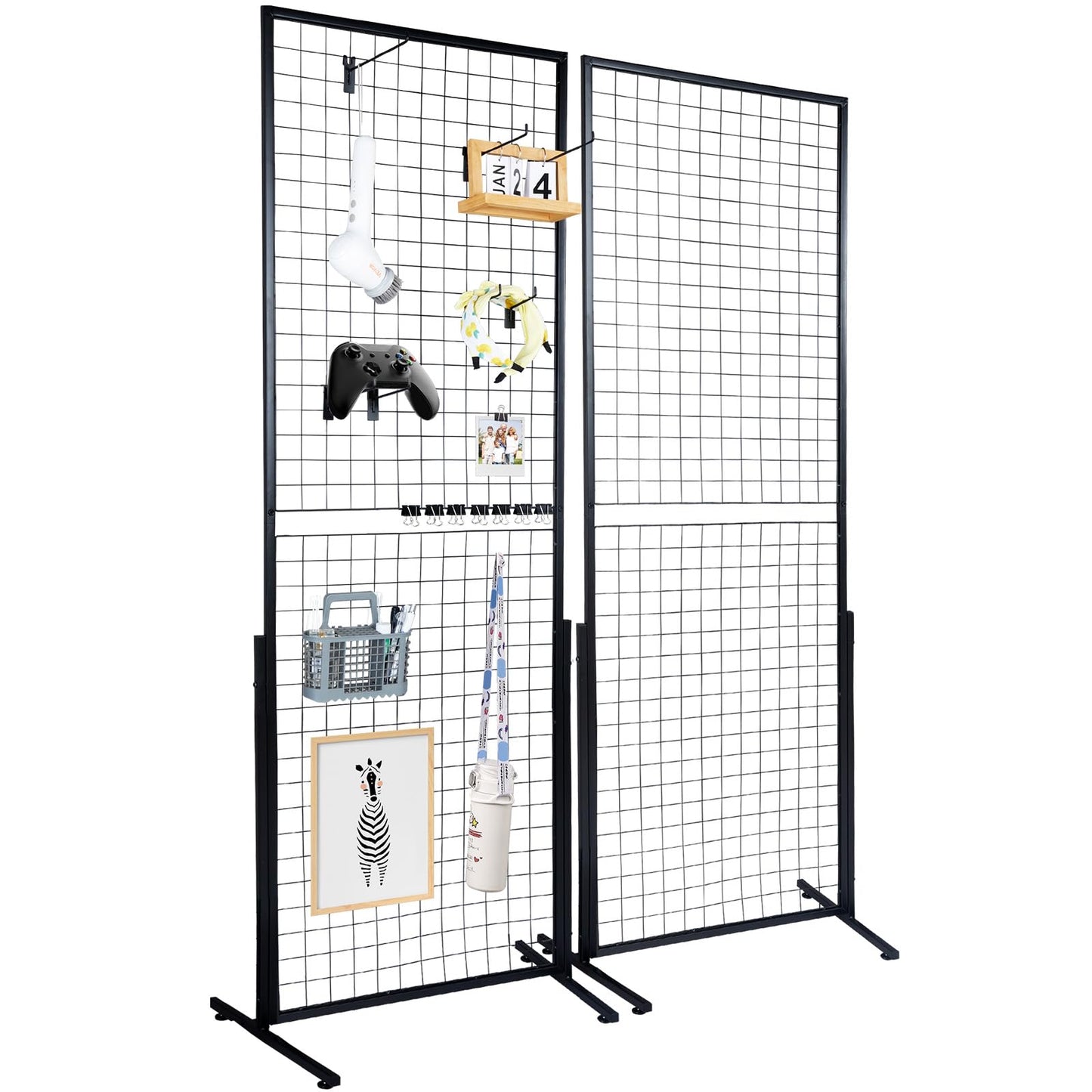 VEVOR 2' x 5.6' Grid Wall Panels Tower, 2 Packs Wire Gridwall Display Racks with T-Base Floorstanding, Double Side Gridwall Panels for Art Craft Shows, Retail Display with Extra Clips and Hooks 🍁 All In One Marketplace Canada