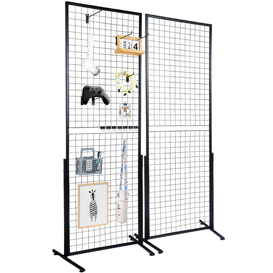 VEVOR 2' x 5.6' Grid Wall Panels Tower, 2 Packs Wire Gridwall Display Racks with T-Base Floorstanding, Double Side Gridwall Panels for Art Craft Shows, Retail Display with Extra Clips and Hooks 🍁 All In One Marketplace Canada VEVOR