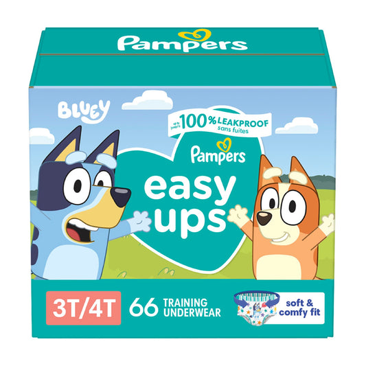 Pampers Easy Ups Girls & Boys Potty Training Pants, Size 5 (3T4T), Bluey Absorbent Training Underwear, Up to 100% Leakproof Day and Night, Hypoallergenic, 1 Pack (Count of 66)