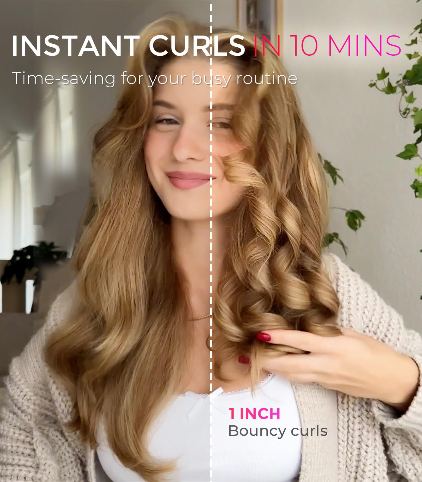 TYMO CURLPRO Automatic Rotating Curling Iron - Beach Waves Curling Wand, Portable Hair Curler, 500 Million Ionic, Dual Voltage & Lightweight for Travel, Ceramic Coating, Pink 1 inch