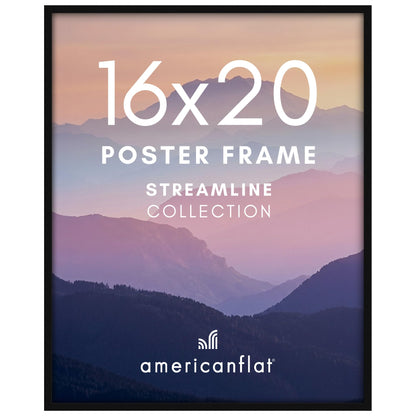 Americanflat 16x20 Picture Frame with Polished Plexiglass - Streamline Collection - Thin Border Picture Frame for Wall Display - Hanging Hardware Included - Black