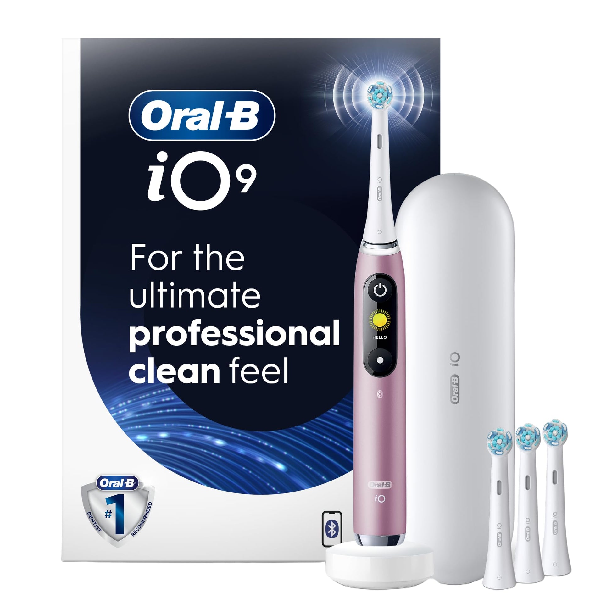 Oral-B iO Series 9 Electric Toothbrush with 4 Oral-B Replacement Brush Heads, Rose Quartz Oral-B