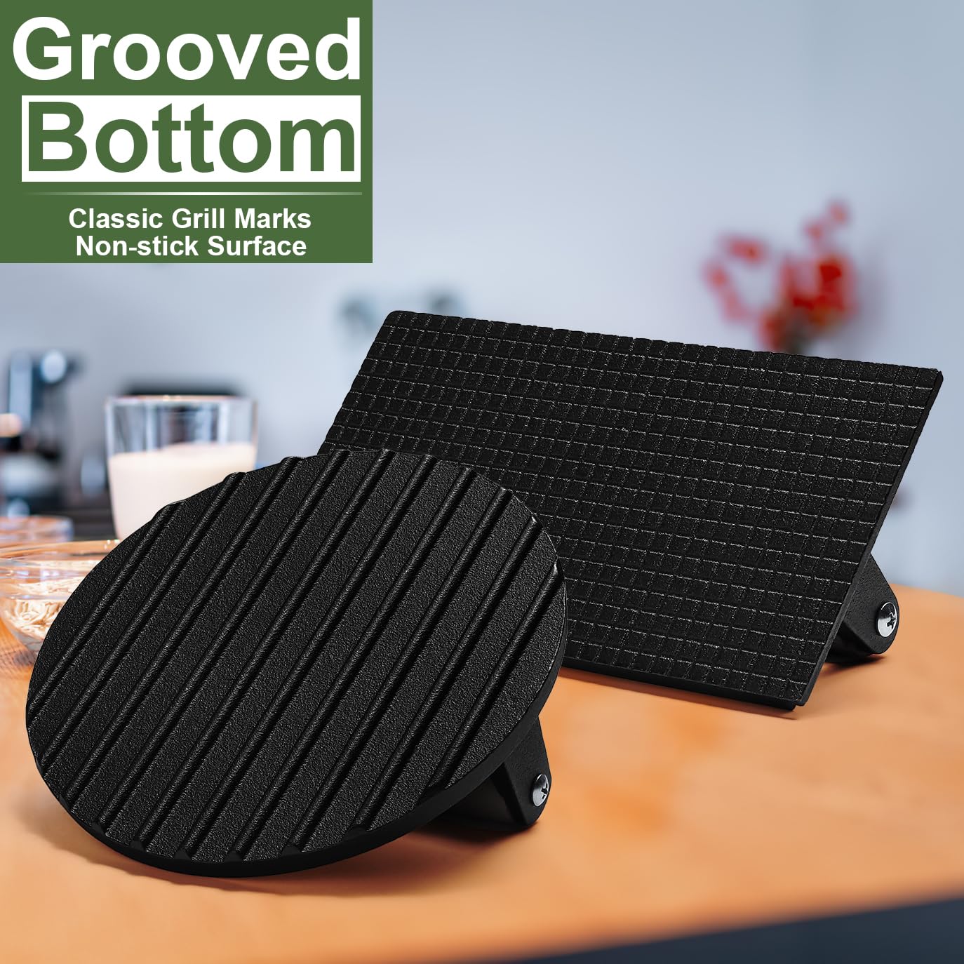 EWFEN Burger Press, 7" Round & 8.2"X4.3" Rectangle Heavy-Duty Cast Iron Smash Bacon Press Meat Steak with Wood Handle for Griddle, Sandwich, Nonstick Pan - Available at All In One Marketplace Canada