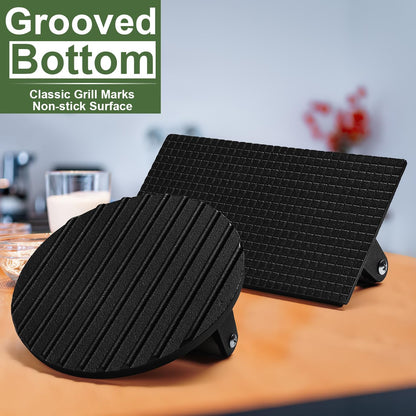 EWFEN Burger Press, 7" Round & 8.2"X4.3" Rectangle Heavy-Duty Cast Iron Smash Bacon Press Meat Steak with Wood Handle for Griddle, Sandwich, Nonstick Pan - Available at All In One Marketplace Canada