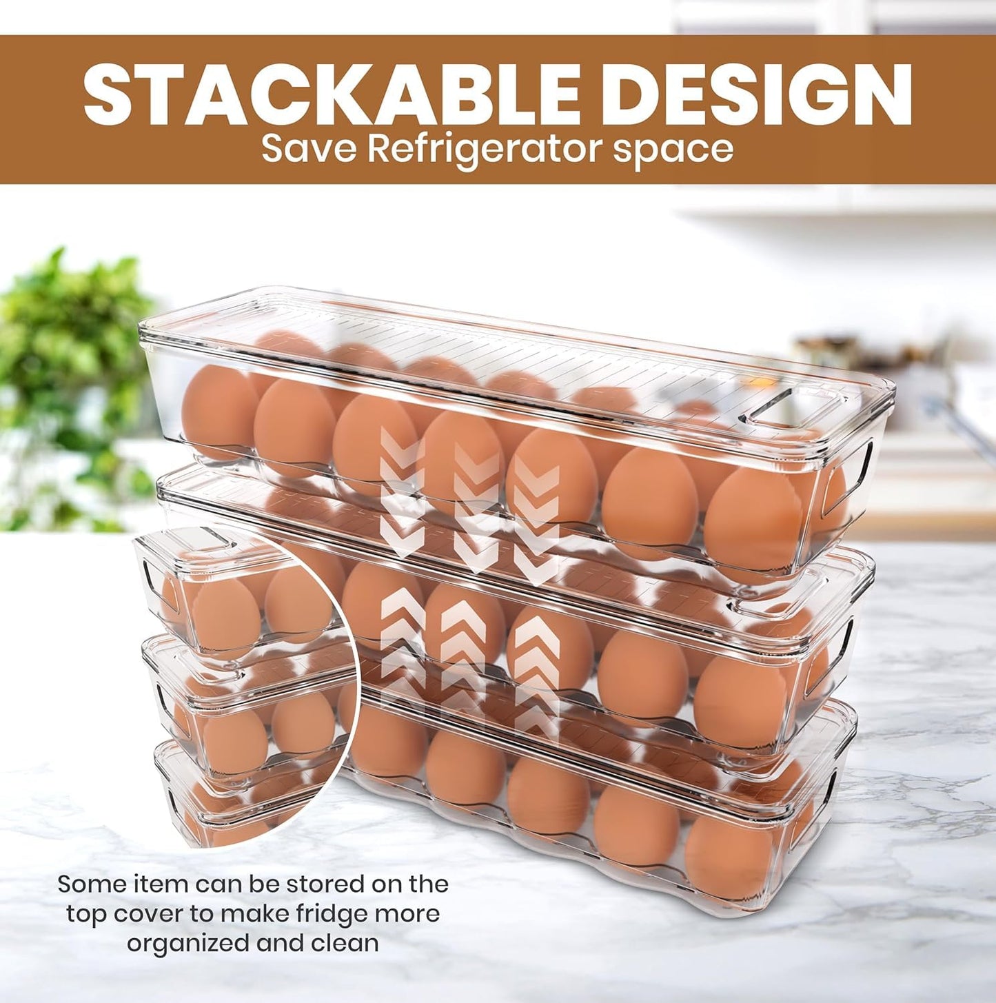 KICHLY Pack of 2 - Egg Basket for fridge - Egg Holder for Fridge - 14 Egg Container With Lid & Handle, Egg Container For Refrigerator, Stackable Plastic Egg Tray with Lids (Clear) - Available at All In One Marketplace Canada