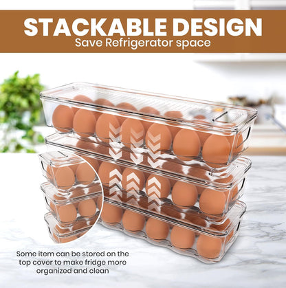 KICHLY Pack of 2 - Egg Basket for fridge - Egg Holder for Fridge - 14 Egg Container With Lid & Handle, Egg Container For Refrigerator, Stackable Plastic Egg Tray with Lids (Clear) - Available at All In One Marketplace Canada