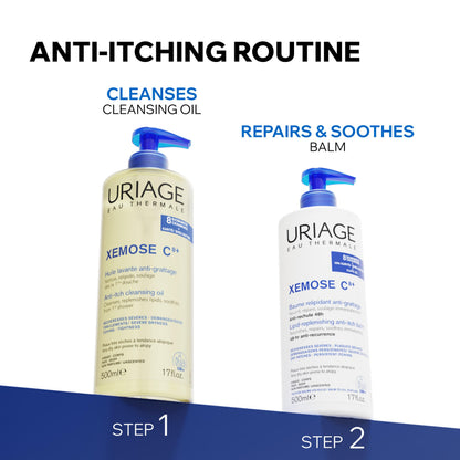 Uriage Xémose Cleansing Soothing Oil - Face & Body Cleanser & Shower Gel - Long-Lasting Comfort For Dry, Sensitive Skin Prone to Atopic Eczema - Soap-free, Fragrance-free For Your Whole Family - 1L - Available at All In One Marketplace Canada