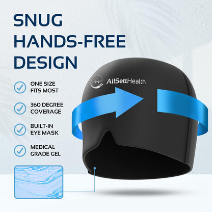 AllSett Health Headache Migraine Relief Cap - Cold Headache Hat for Migraine | Patented Headache Mask & Migraine Hat -Hot and Cold Therapy Cap for Puffy Eyes, Tension, Sinus and Stress Relief