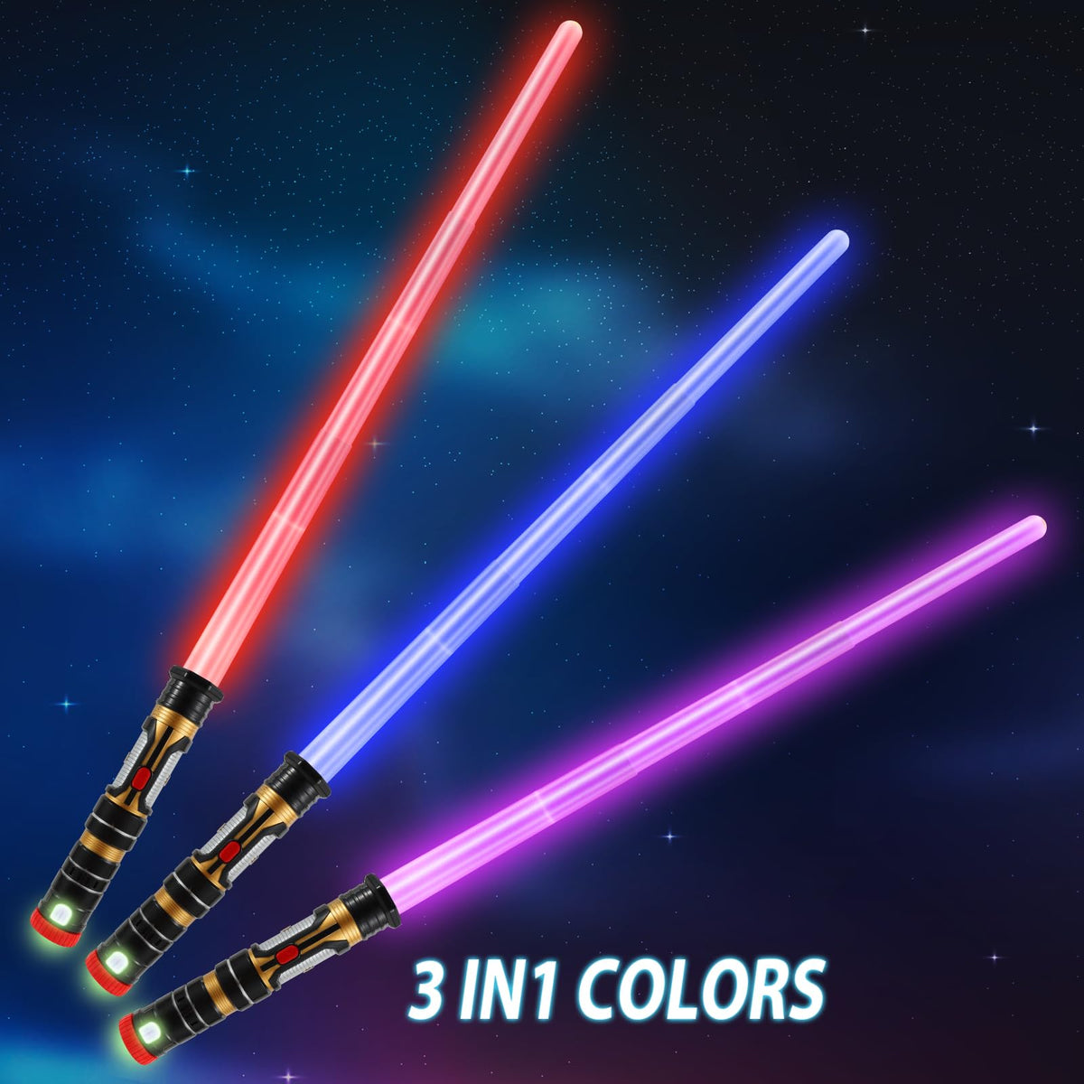 Light Up Saber 3 Color Changing LED Dual Swords, FX Sound Telescopic Handle for Galaxy War Fighter Warriors, Halloween Party, Christmas Birthday Present 2 Pack 🍁 All In One Marketplace Canada