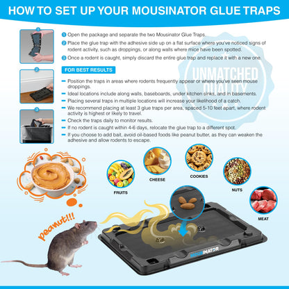 MOUSINATOR Mouse Glue Traps, 12-Pack, Heavier Plastic Glue Trap with Extra-Strong Adhesive for Small Mice, Sticky Mouse Trap for Indoor, Easy & Ready-to-Use