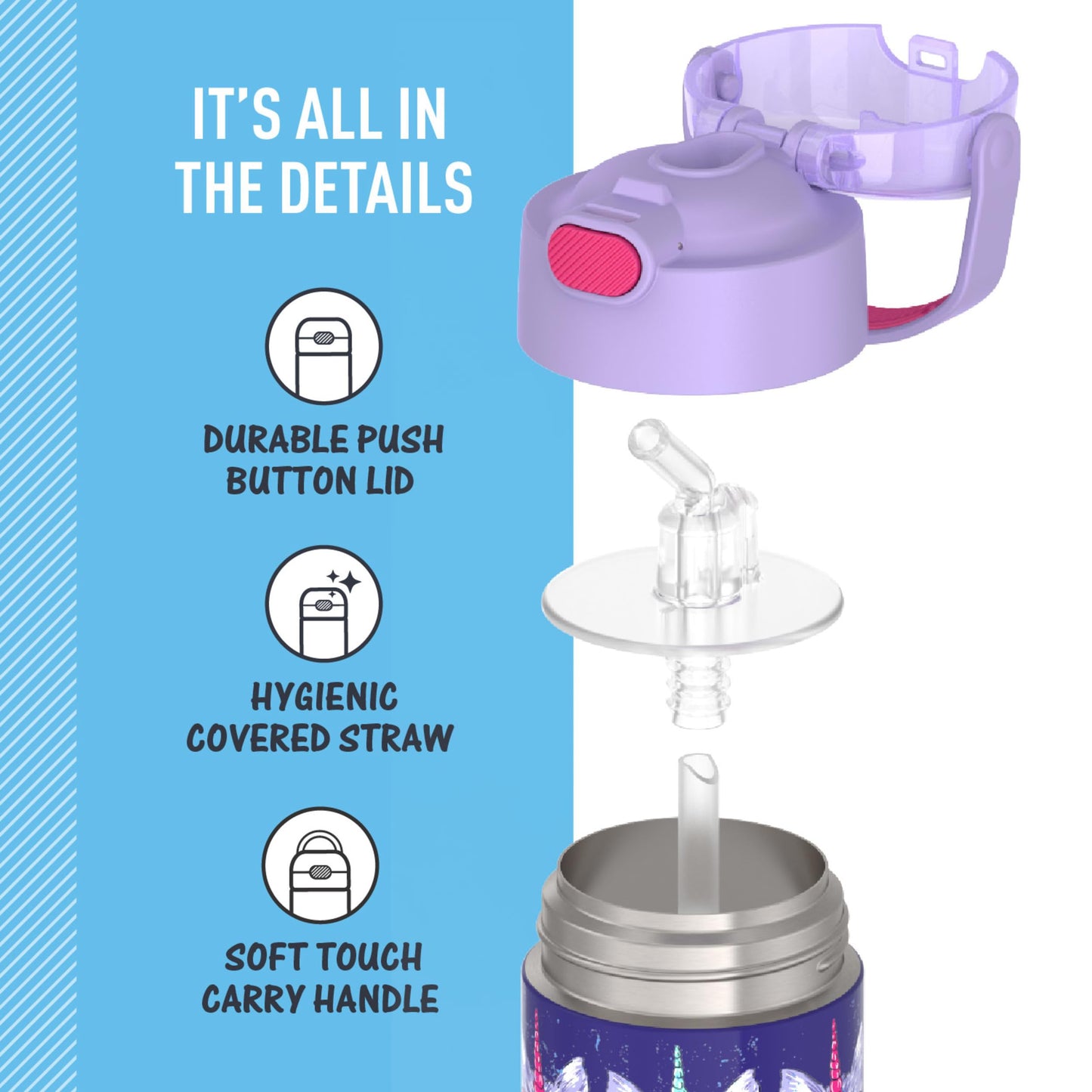 THERMOS FUNTAINER Water Bottle with Straw, 14oz, Cool Caticorns