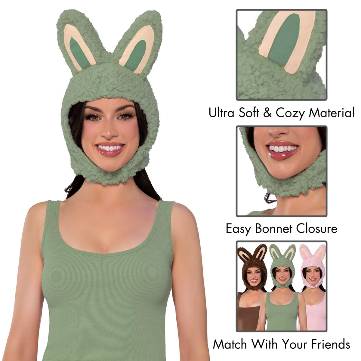 Déguisement d'Halloween Leg Avenue pour femme, adorable capuche monstre lapin avec oreilles d'animal, vert, taille unique