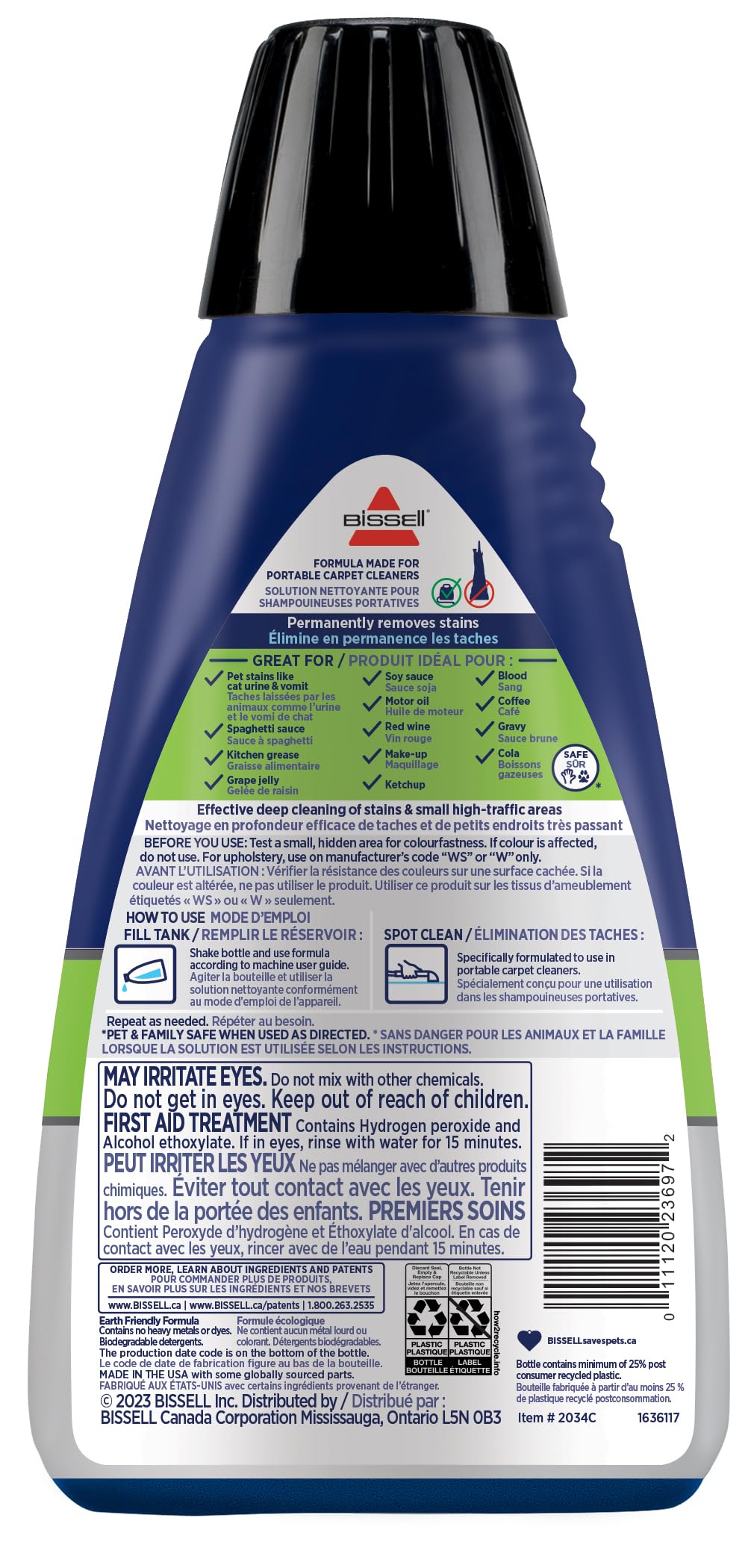 BISSELL Professional Pet Spot and Stain Plus OXY Formula for Portable Carpet Cleaners, 32oz, Removes Pet Urine Vomit and Odours, Car Detailer Solution, Little Green and SpotClean Compatible, 2034C