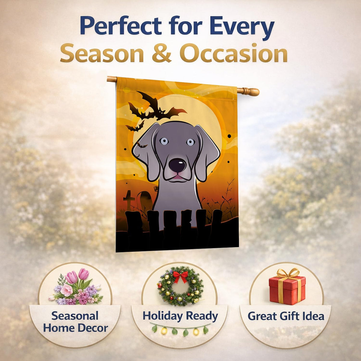 Drapeau de maison en toile Caroline's Treasures BB1789CHF Weimaraner Halloween, multicolore, grand
