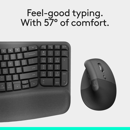 Logitech Wave Keys & Lift Vertical Mouse Ergonomic Wireless Combo, Graphite