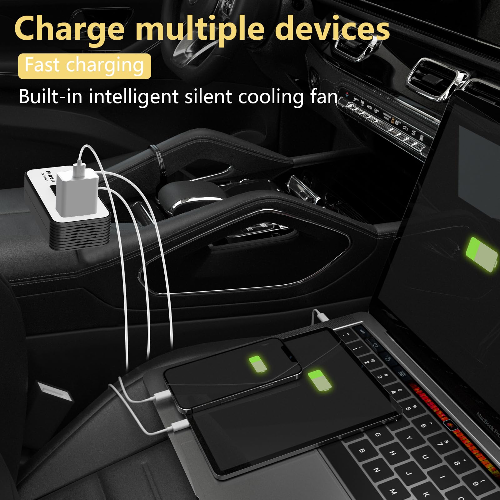 PiSFAU 200W Car Power Inverter, DC 12V to 110V AC Car Plug Adapter Outlet with 4 USB Fast Charging Port, Car Charger Cigarette Lighter Adapter for Laptop - Available at All In One Marketplace Canada