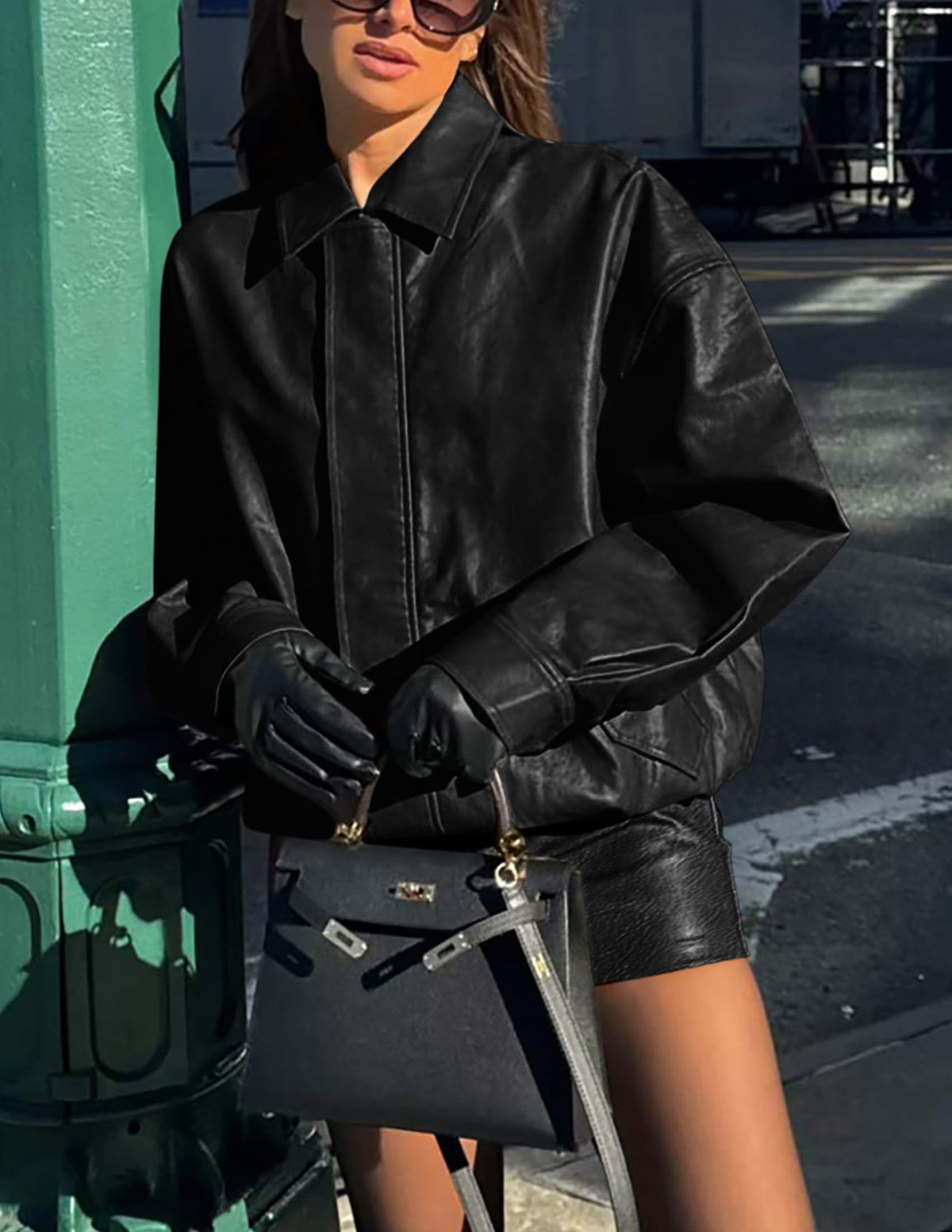PRETTYGARDEN Women's Faux Leather Motorcycle Jacket Trendy Fall Spring Clothes Oversized Zip Up Winter Coat Outerwear (Black,Small) 🍁 All In One Marketplace Canada