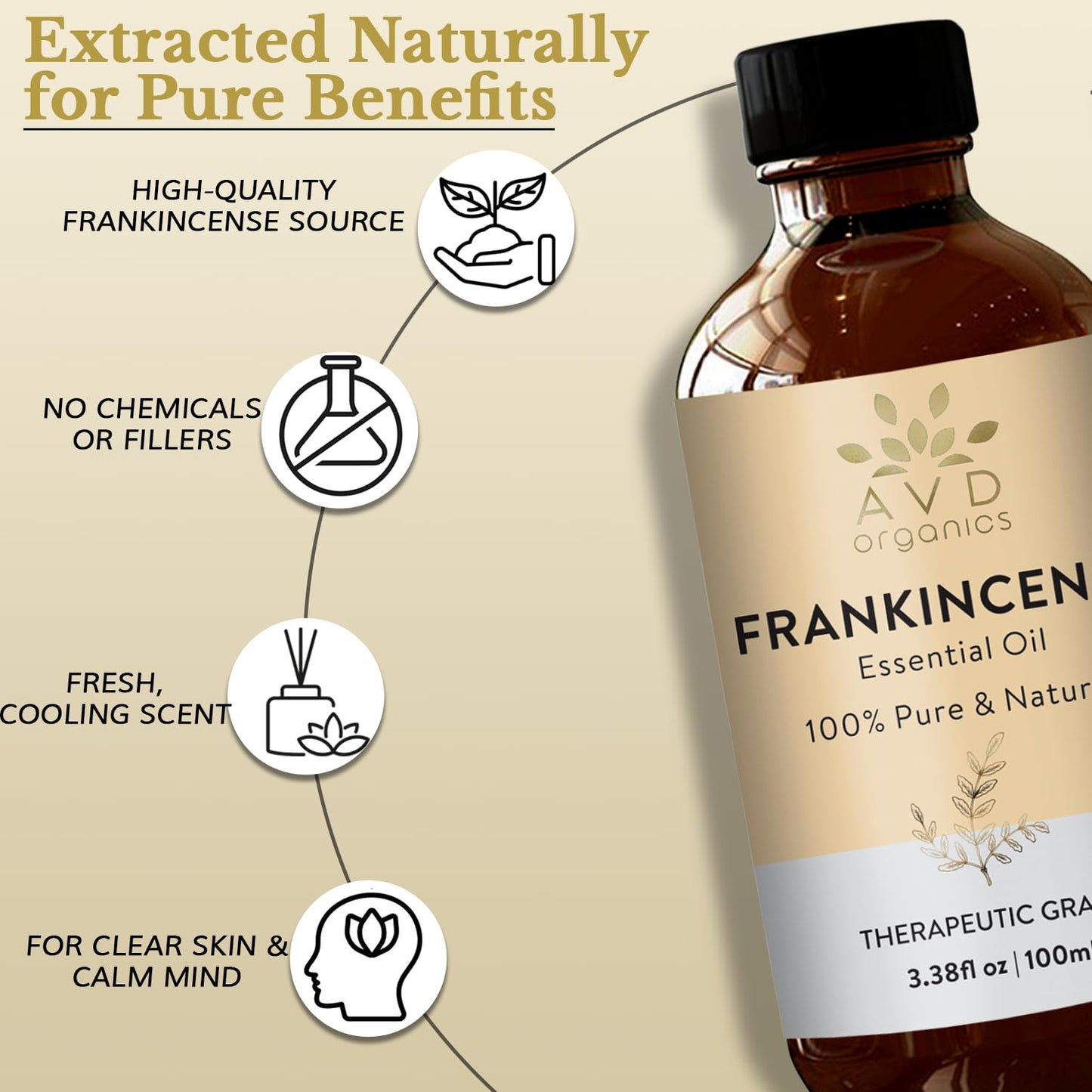 AVD Organics Frankincense Essential Oil 100ml | 100% Pure & Natural Frankincense Oil for Face, Hair | Woody & Earthy Aroma for Diffusers, Soaps & Candles | 3.38 fl. oz