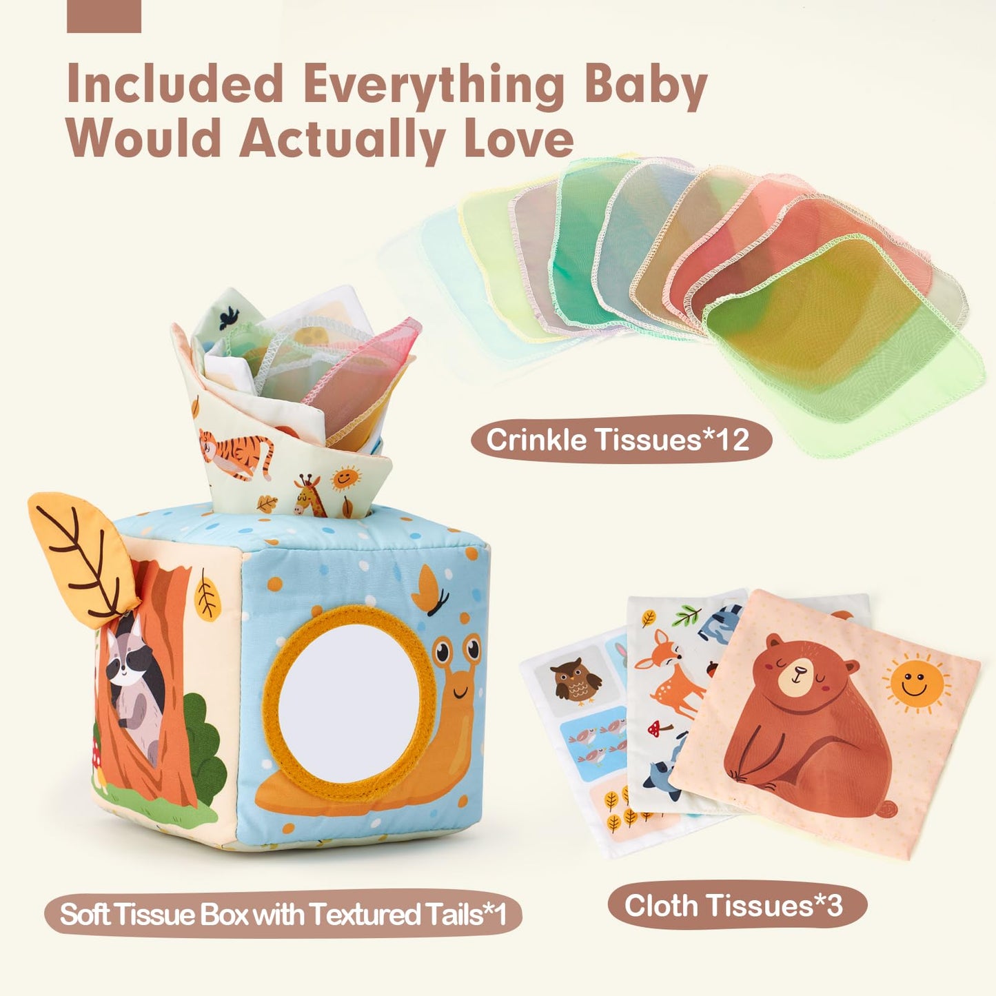 hahaland Baby Tissue Box Toy - Montessori Baby Toys 6-12 Months, Mirror Sensory Toys for Babies 12-18 Months, Boy Girl Gifts for 6M+ - Available at All In One Marketplace Canada