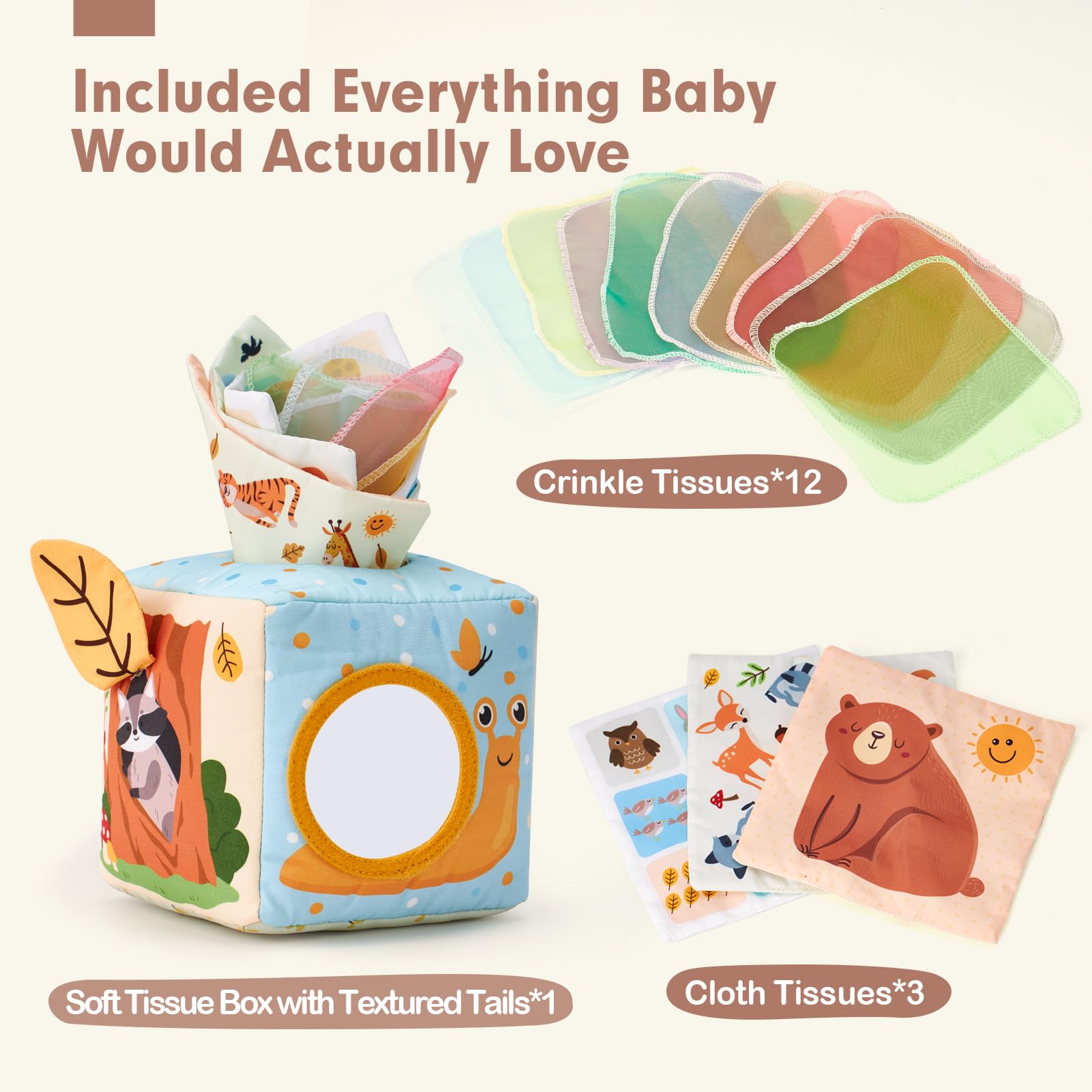 hahaland Baby Tissue Box Toy - Montessori Baby Toys 6-12 Months, Mirror Sensory Toys for Babies 12-18 Months, Boy Girl Gifts for 6M+ - Available at All In One Marketplace Canada